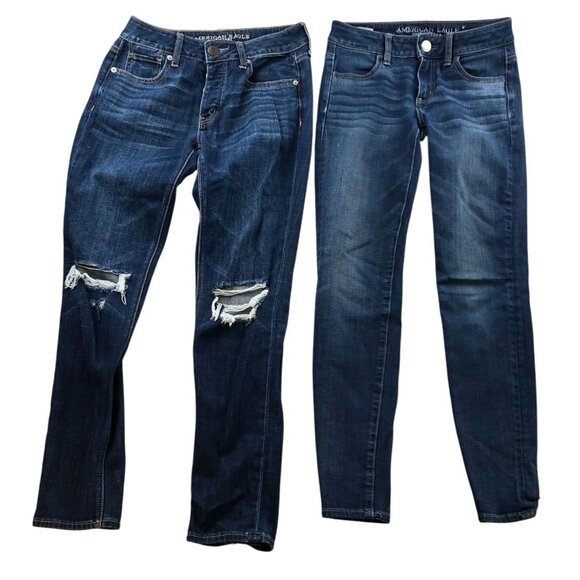 American Eagle Womens Jeans Size 0 Lot Of Two Skinny Straight Casual Blue Denim - Picture 1 of 16